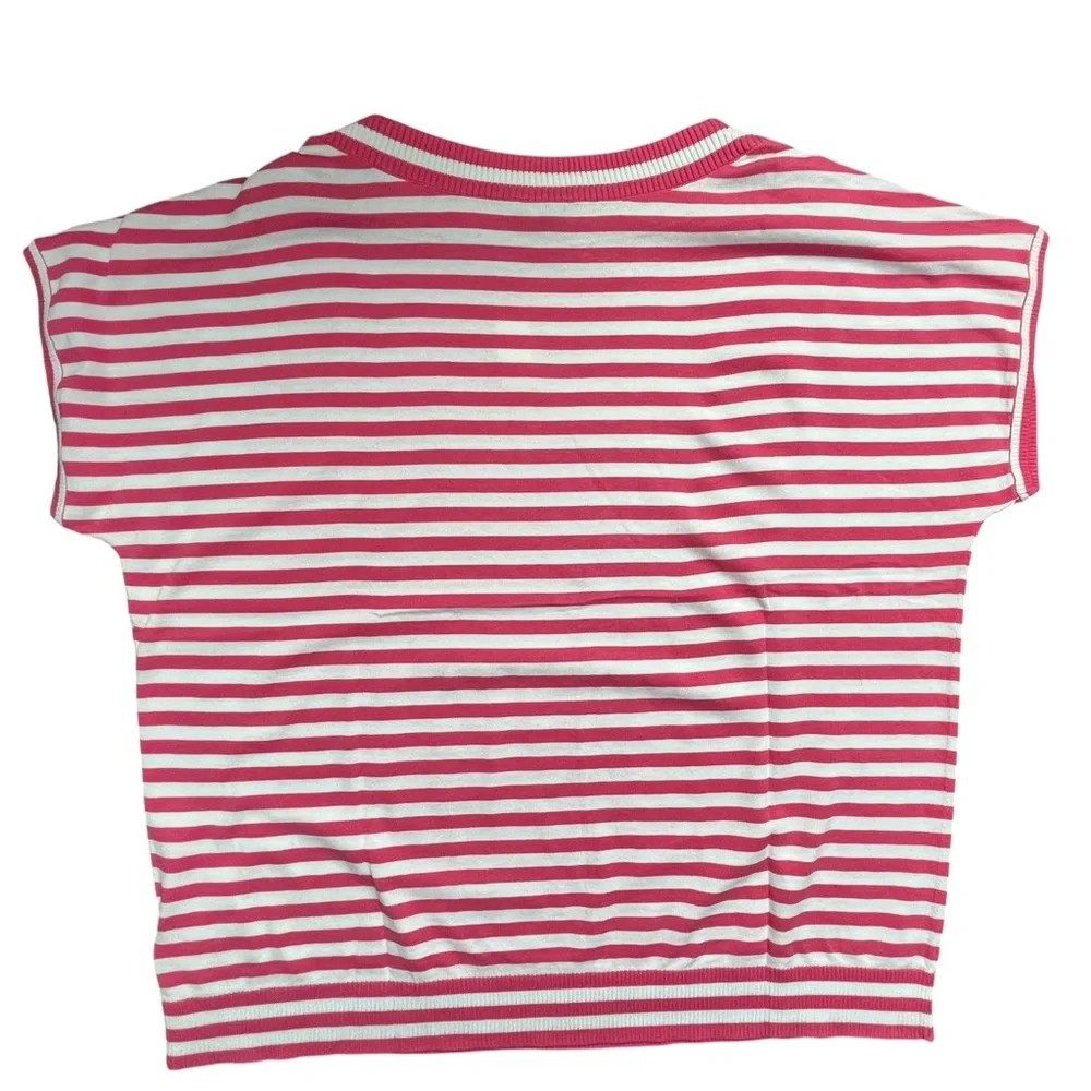 Talbots Pink and White Striped Boatneck Sweater Top - Picture 4 of 9